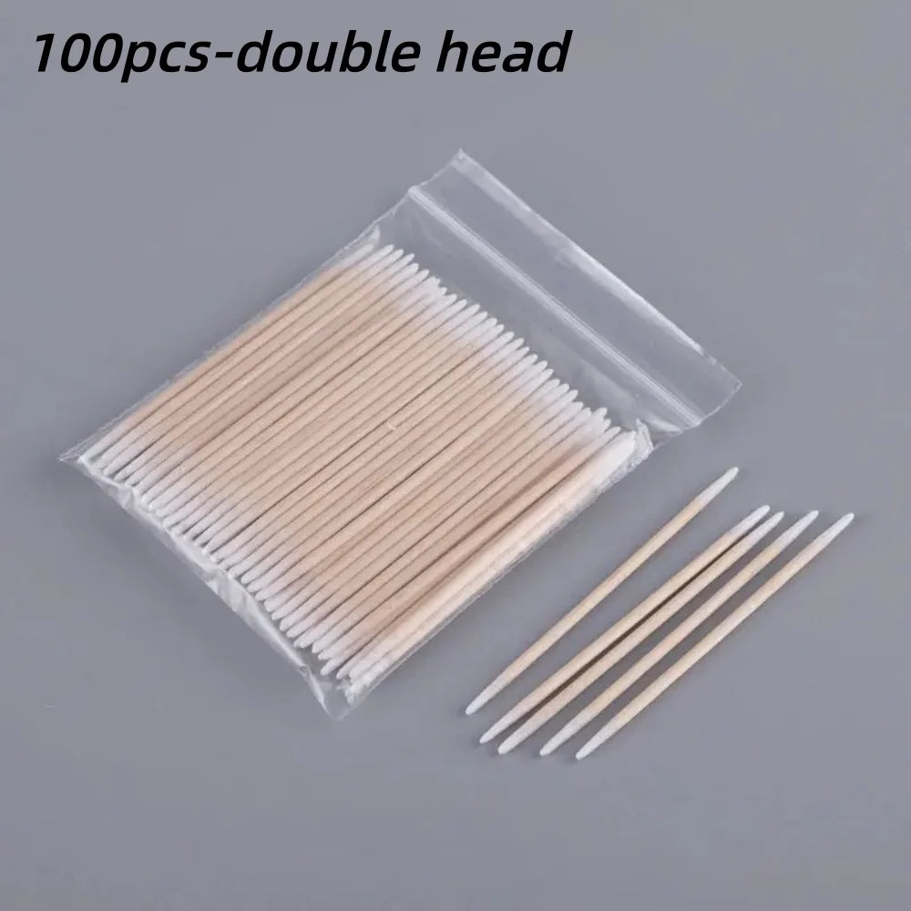 100/300/500Pcs Disposable Wood Cotton Swab Double Head Lipstick Ear Swabs Eyelash Cleaning Cotton Buds Manicure Beauty Supplies
