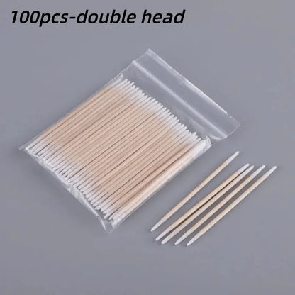 100/300/500Pcs Disposable Wood Cotton Swab Double Head Lipstick Ear Swabs Eyelash Cleaning Cotton Buds Manicure Beauty Supplies