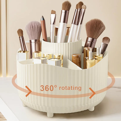 Rotating Makeup Organizer, Cosmetic Display Case with Brush Holder Perfume Tray, Storage Carousel for Vanity Bathroom Countertop