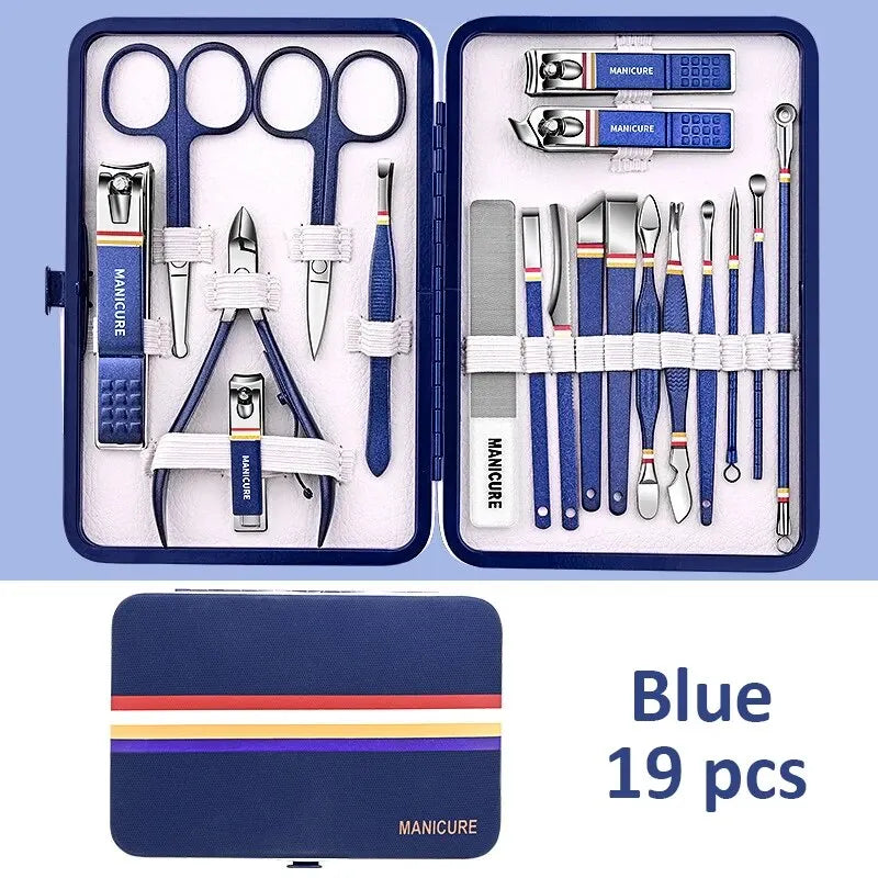 9-19pcs/set Nail Cutter Set Stainless Steel Nail Clippers Set With Folding Bag Manicure Kits Scissors Makeup Beauty Tool