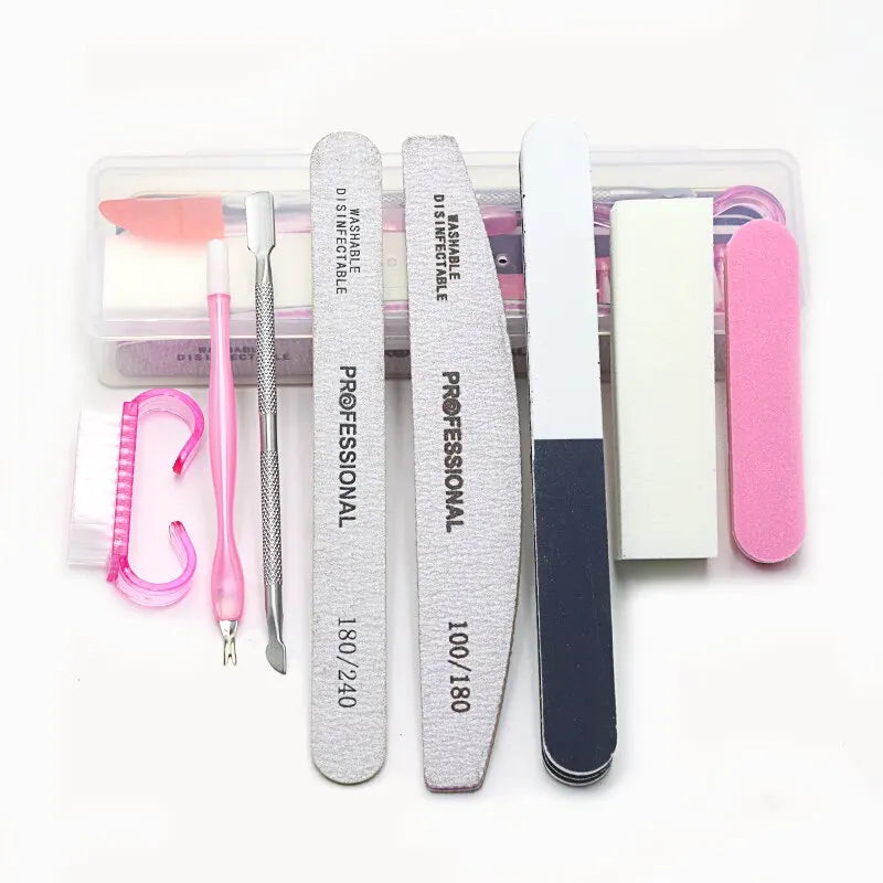 8pcs Nail Files Set 100/180 Nail Sanding Buffer Professional Manicure Files Makeup Pedicure Brushes Tool Extension cuticle Kits