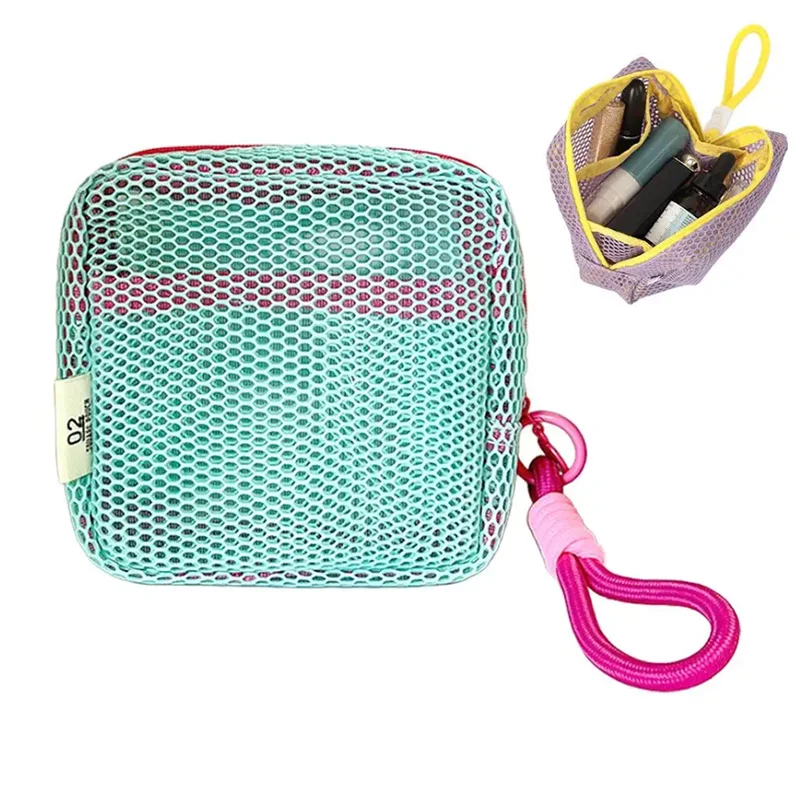 Stylish Mini Grid Capacity Square Mesh Storage Pouch, Cosmetic Key Coin Purse Mini Zipper Bags, Women Stationery Case Cute Gifts