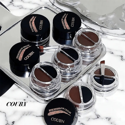 Two-Tone Matte Eyebrow Cream With Brush for Eyeliner & Eye Brow Waterproof Sweat Proof Wild Eyebrow Gel 3D Natural Tint Makeup