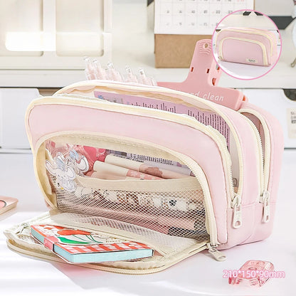 1pc Stationery Bag Pencil Case Large Capacity Pen Case Stationery Box Cosmetics Bag Portable Gifts