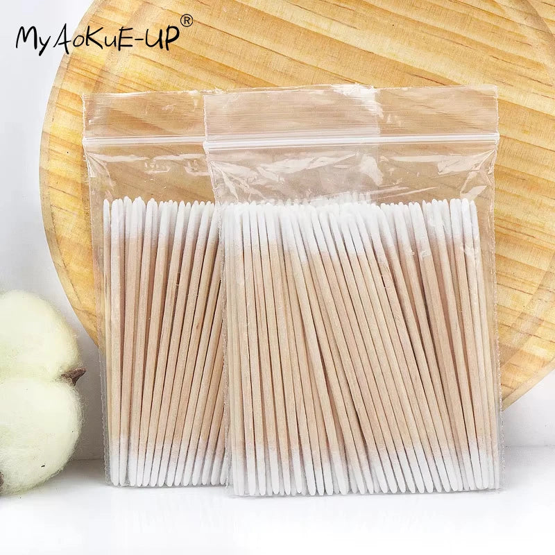100/300 Pcs Disposable Ultra-small Cotton Swab Brush Lint Free Micro Wood Makeup Brushes Eyelash Extension Glue Removing Tools