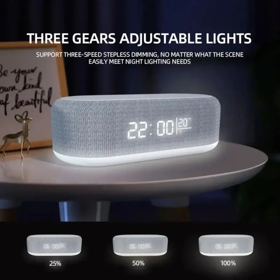 Alarm Clock Wireless Chargers Pad Phone Bedroom Lamp Night Light Desk Thermometer For iPhone 17 16 15 14 13 Fast Charging Dock