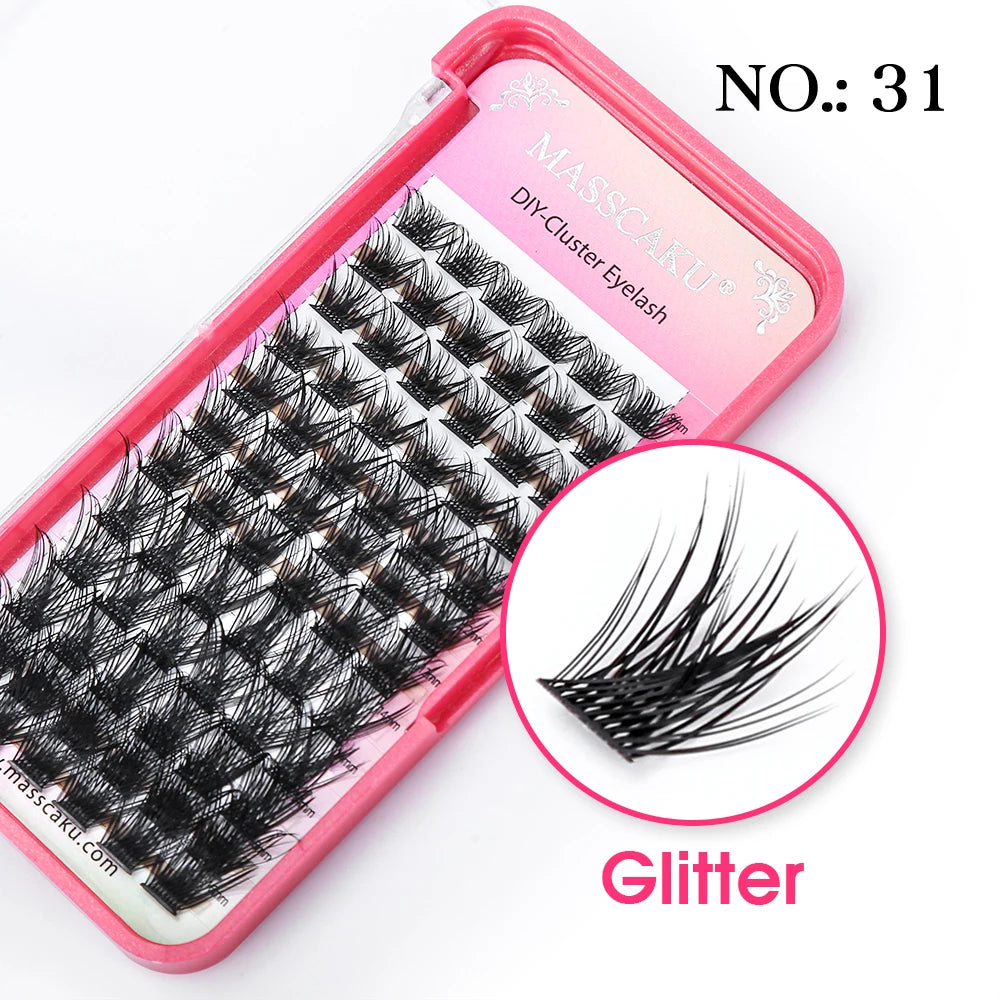 MASSCAKU DIY Cluster Eyelash Extension Segmented False Bundles Eyelashes 72Volume Natural Russian Faux Mink Makeup Lashes
