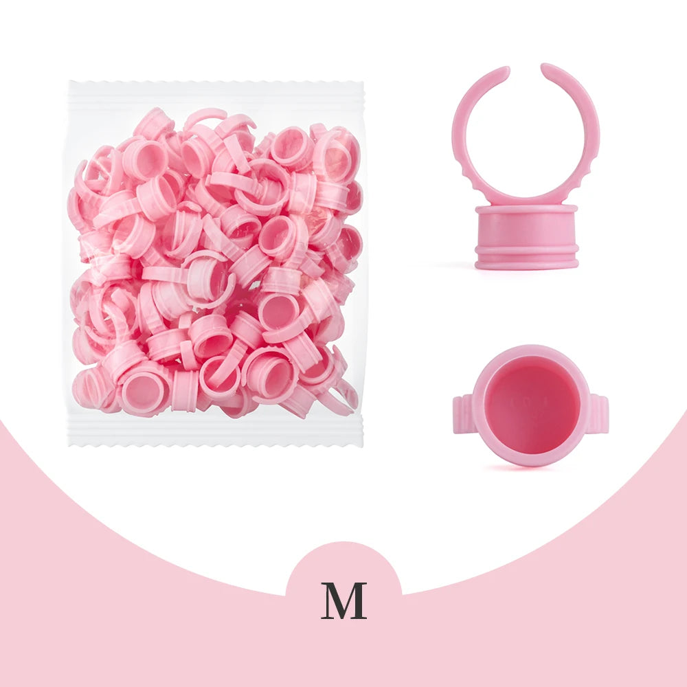 GLAMLASH 100Pcs/Bag Disposable Eyelash Extension Glue Ring Cup Tattoo Pigment Holder Container Lash Tools