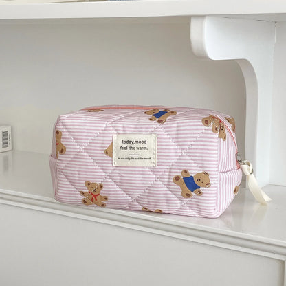Women's Cosmetic Bag Striped Bear Makeup Bag Cartoon Go Out Large Capacity Toiletry Storage Bag Bolsa De Maquillaje Viaje Sweet