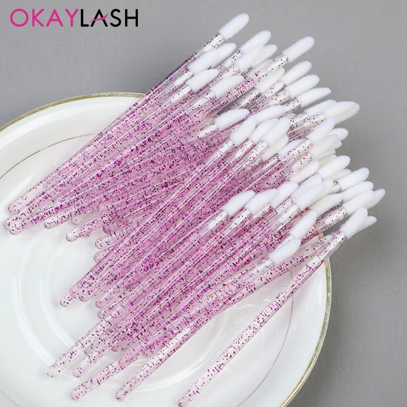 Okaylash Disposable Glitter Eyelash Extension Cleaning Brushes Crystal Micro Lip Gloss Applicator Shining Cleaner Makeup Tools
