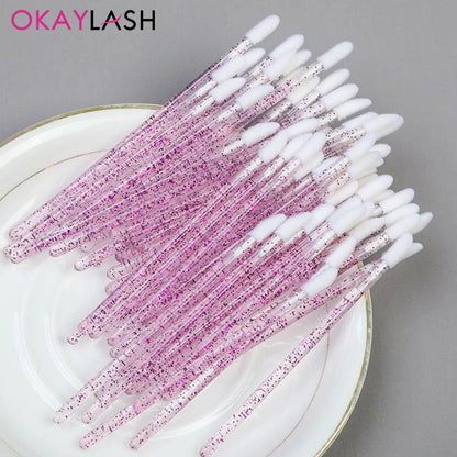 Okaylash Disposable Glitter Eyelash Extension Cleaning Brushes Crystal Micro Lip Gloss Applicator Shining Cleaner Makeup Tools