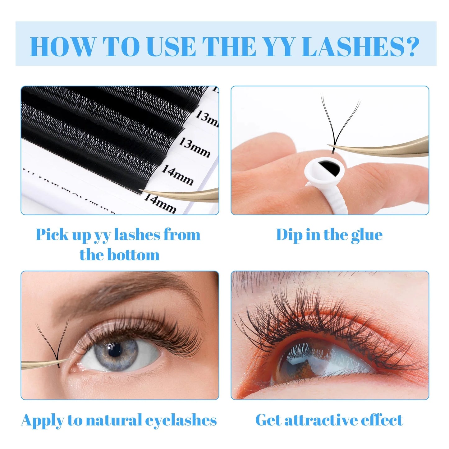 Gemerry YY Shape Eyelash Extensions L/M/DD Curl Two Tip Fox Eyes Premade Fan Lashes Matte Black Eyelash Makeup Supplies Natural