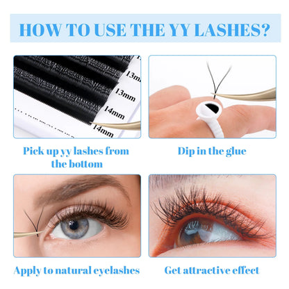Gemerry YY Shape Eyelash Extensions L/M/DD Curl Two Tip Fox Eyes Premade Fan Lashes Matte Black Eyelash Makeup Supplies Natural