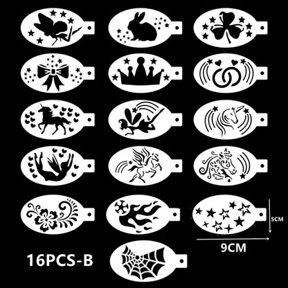 16 Face Painting Stencil New Mask Set DIY Kids Graffiti Hand Painting Aids Tattoo Stencils Stage Party Holiday Makeup