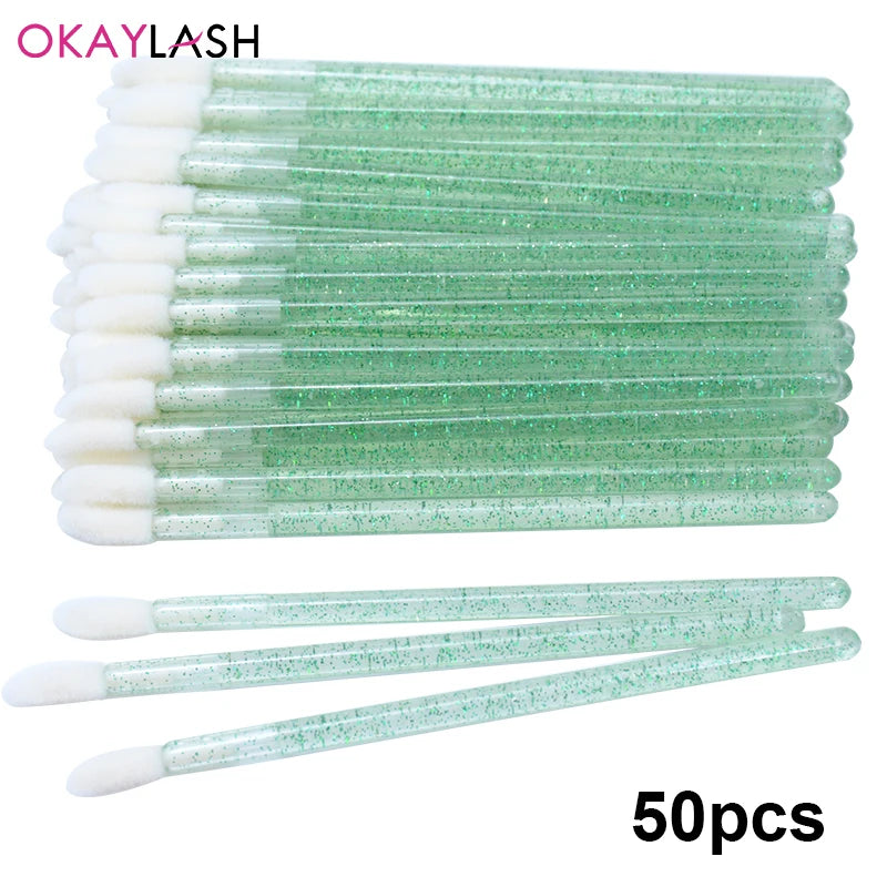 Okaylash Disposable Glitter Eyelash Extension Cleaning Brushes Crystal Micro Lip Gloss Applicator Shining Cleaner Makeup Tools