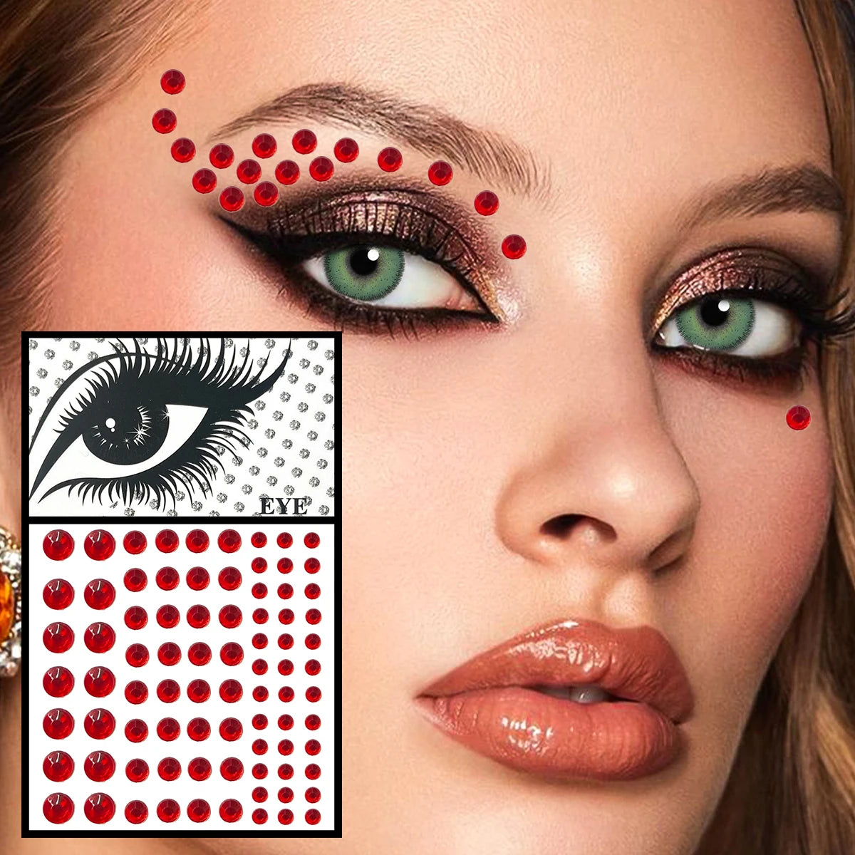 Red Heart Face Jewelry Temporary Tattoos Eye Forehead Diamonds Jewels Makeup Sticker Sparkle Water Drop Gems Nail Art Festival