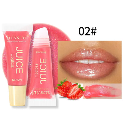 Glitter Plumping Lip Gloss Jelly Strawberry Moisturizer Fruit Lip Oil Transparent Fullness Lip Tint Gel Soft Tube Makeup LipCare