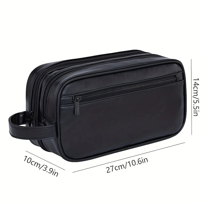 2025 Portable Double-layer Toiletry Bag for Men and Women Sports Business Travel PU Leather Casual Handbag Waterproof Makeup Bag