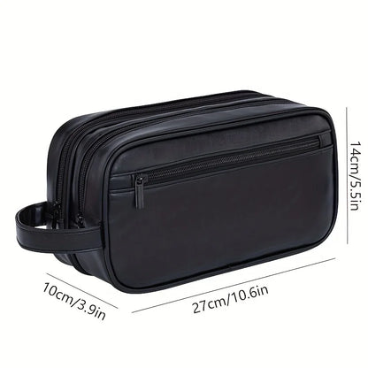 2025 Portable Double-layer Toiletry Bag for Men and Women Sports Business Travel PU Leather Casual Handbag Waterproof Makeup Bag