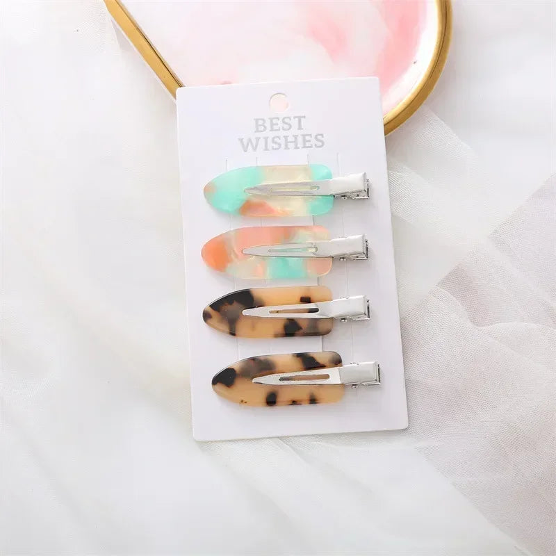 4Pcs Girls Leopard Seamless Hair Clip Set Women Acetate Sheet No Bend Bangs Clip Duckbill Clip Hairpins Makeup Hair Styling Tool