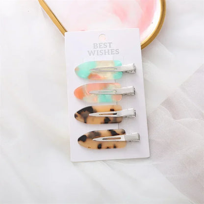 4Pcs Girls Leopard Seamless Hair Clip Set Women Acetate Sheet No Bend Bangs Clip Duckbill Clip Hairpins Makeup Hair Styling Tool