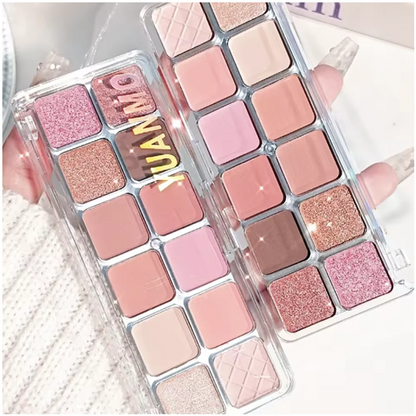 12-color pink eyeshadow palette - matte and shiny versions, suitable for both day and night, for dates and commutes, pink makeup