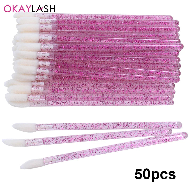 Okaylash Disposable Glitter Eyelash Extension Cleaning Brushes Crystal Micro Lip Gloss Applicator Shining Cleaner Makeup Tools