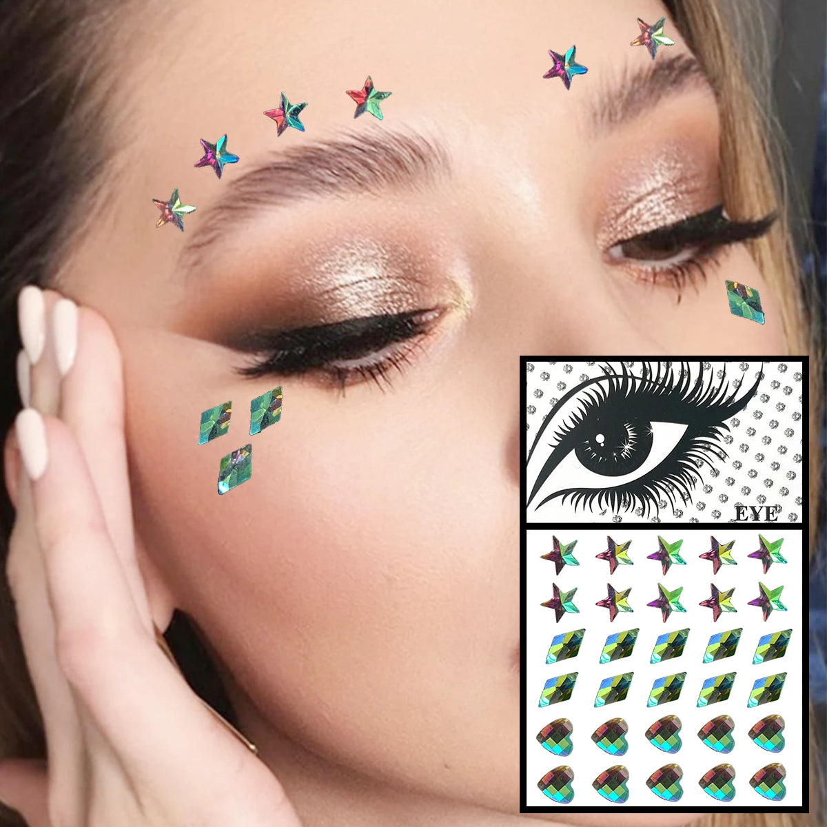 Red Heart Face Jewelry Temporary Tattoos Eye Forehead Diamonds Jewels Makeup Sticker Sparkle Water Drop Gems Nail Art Festival