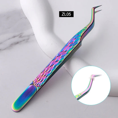 False Eyelash Tweezers Colorful Stainless Steel High Precision Anti-static Eyelash Extension Tweezers Makeup Tools