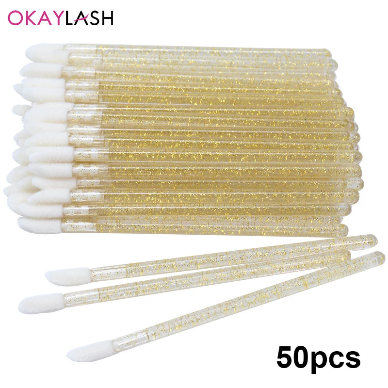 Okaylash Disposable Glitter Eyelash Extension Cleaning Brushes Crystal Micro Lip Gloss Applicator Shining Cleaner Makeup Tools