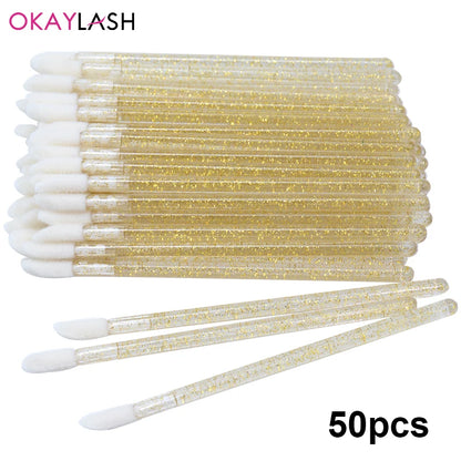 Okaylash Disposable Glitter Eyelash Extension Cleaning Brushes Crystal Micro Lip Gloss Applicator Shining Cleaner Makeup Tools