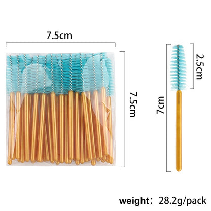 50Pcs Disposable Eyelash Makeup Brush Mascara Wands Gold Mini Eye Lash Brushes Short Eyebrow Comb Eyelashes Extension Tool