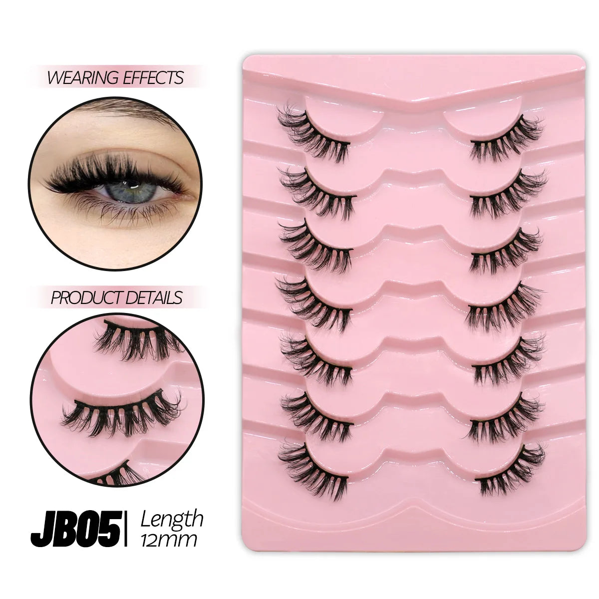GROINNEYA Half Lashes 5/7/10 Pairs Half Lashes Soft Natural Cat Eye Lashes Makeup Tool Fake Eyelashes Extension Fluffy Faux Cils