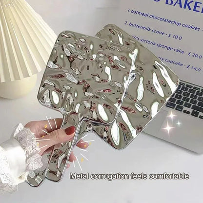 Electroplating Handle Makeup Mirror - Portable Square Hand Makeup Mirror, Handheld Beauty Mirror
