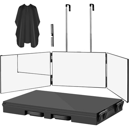 360 Trifold Mirror Portable with Height Adjustable Telescoping Hooks Ideal for Self Hair Cutting Makeup Essential Fordable