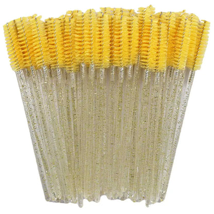 50pcs Disposable Mixed Color Eyelash Brushes Crystal Eye Lash Mascara Wands Glitter Lash Comb Spoolies Micro Makeup Applicators