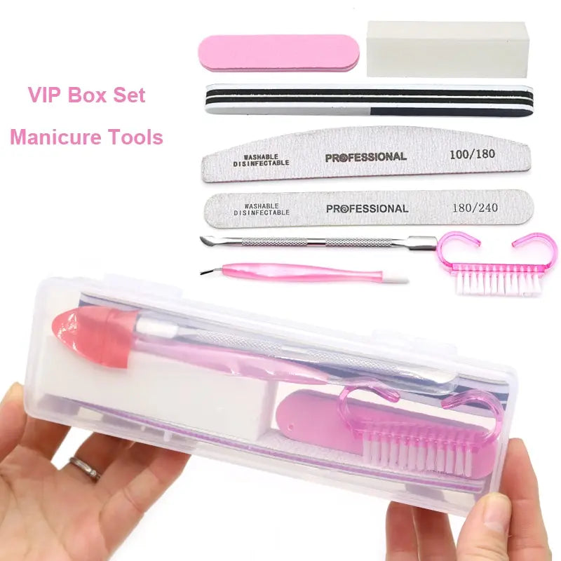 8pcs Nail Files Set 100/180 Nail Sanding Buffer Professional Manicure Files Makeup Pedicure Brushes Tool Extension cuticle Kits