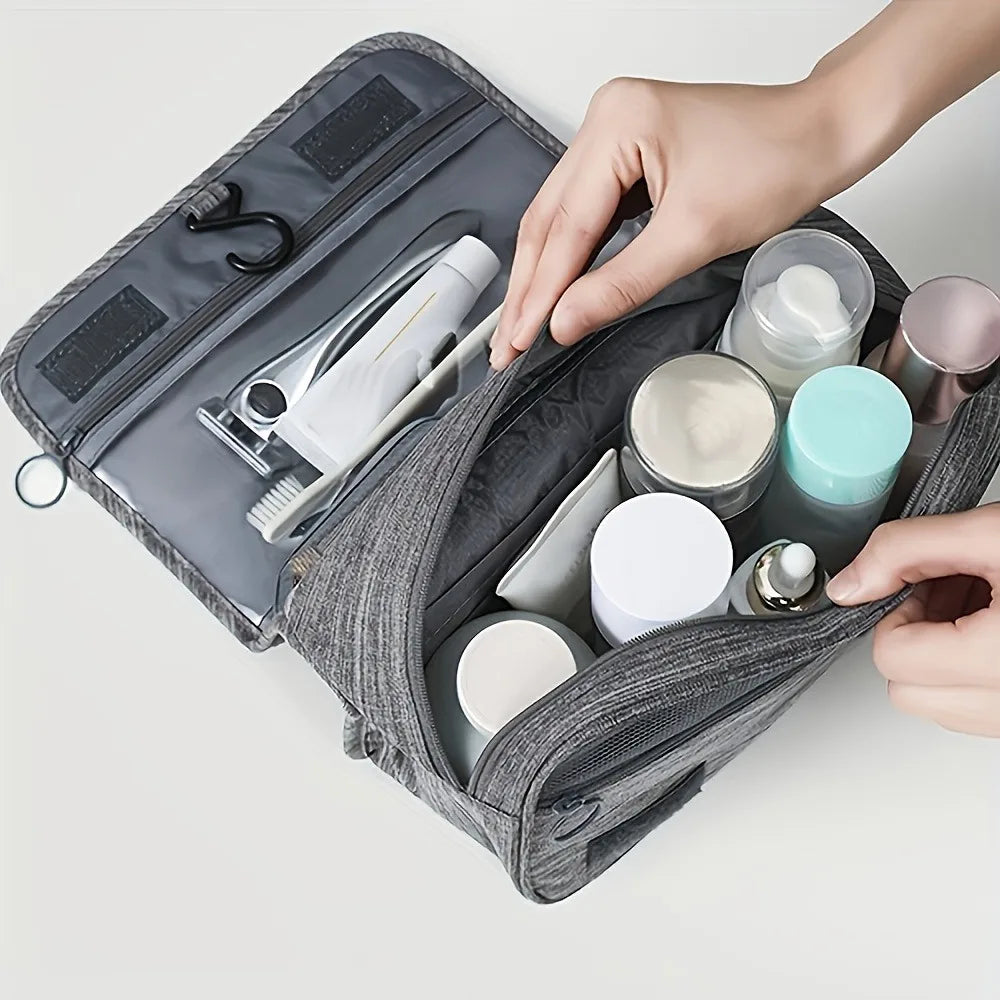Zippered Cosmetic Organizer Bag - Oxford Fabric Travel Toiletry Pouch for Makeup Brushes Lipsticks, Men Women Hand Washable