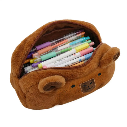 Capybara Pencil Case Cute Plush Zipper Pen Box Stationery Storage Organizer For Kids Students School, College Supplies, Gifts