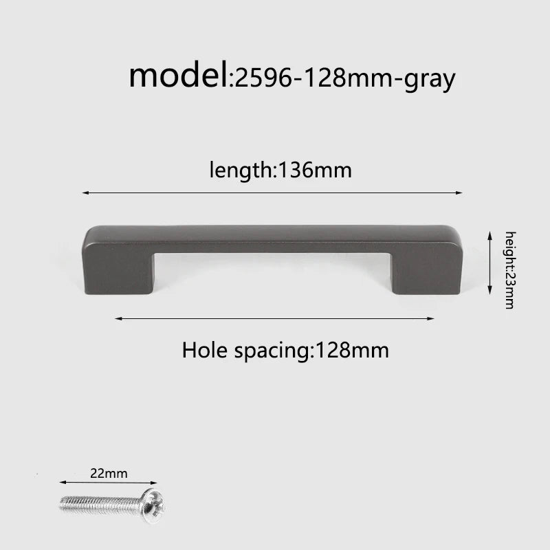 Aluminum alloy cabinet handle, gray wardrobe handle, makeup table handle, 96mm/128mm storage room cabinet handle