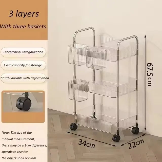 2/3/4 Tiers Mobile Shelf with Wheel Multi-Layers Storage Rack Home Trolley for Snacks Cosmetic Sundries Organizer Rolling Cart