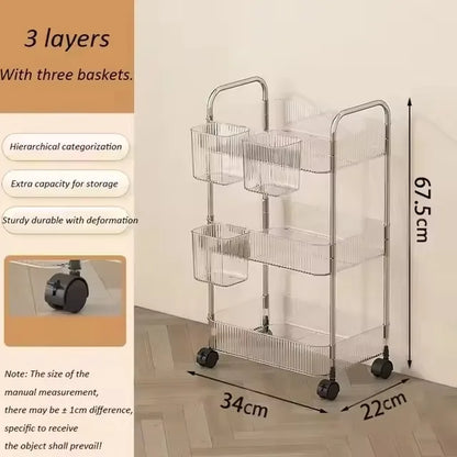2/3/4 Tiers Mobile Shelf with Wheel Multi-Layers Storage Rack Home Trolley for Snacks Cosmetic Sundries Organizer Rolling Cart