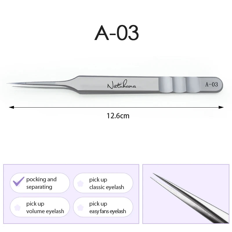 NATUHANA Professional Eyelash Extension Tweezers, High Precision Anti-Static Stainless Steel Lash Tools for Volume & Isolation