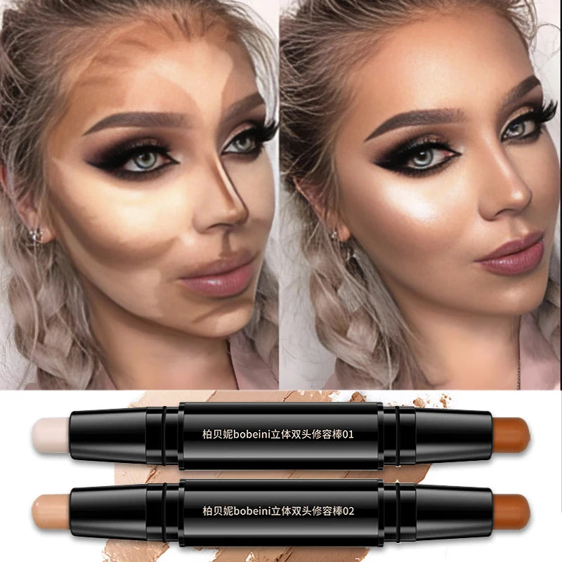 Double Head Highlight Pen High Quality Makeup Base Foundation Stick Contouring Stick for Three-dimensional Nose Bridge Shadow