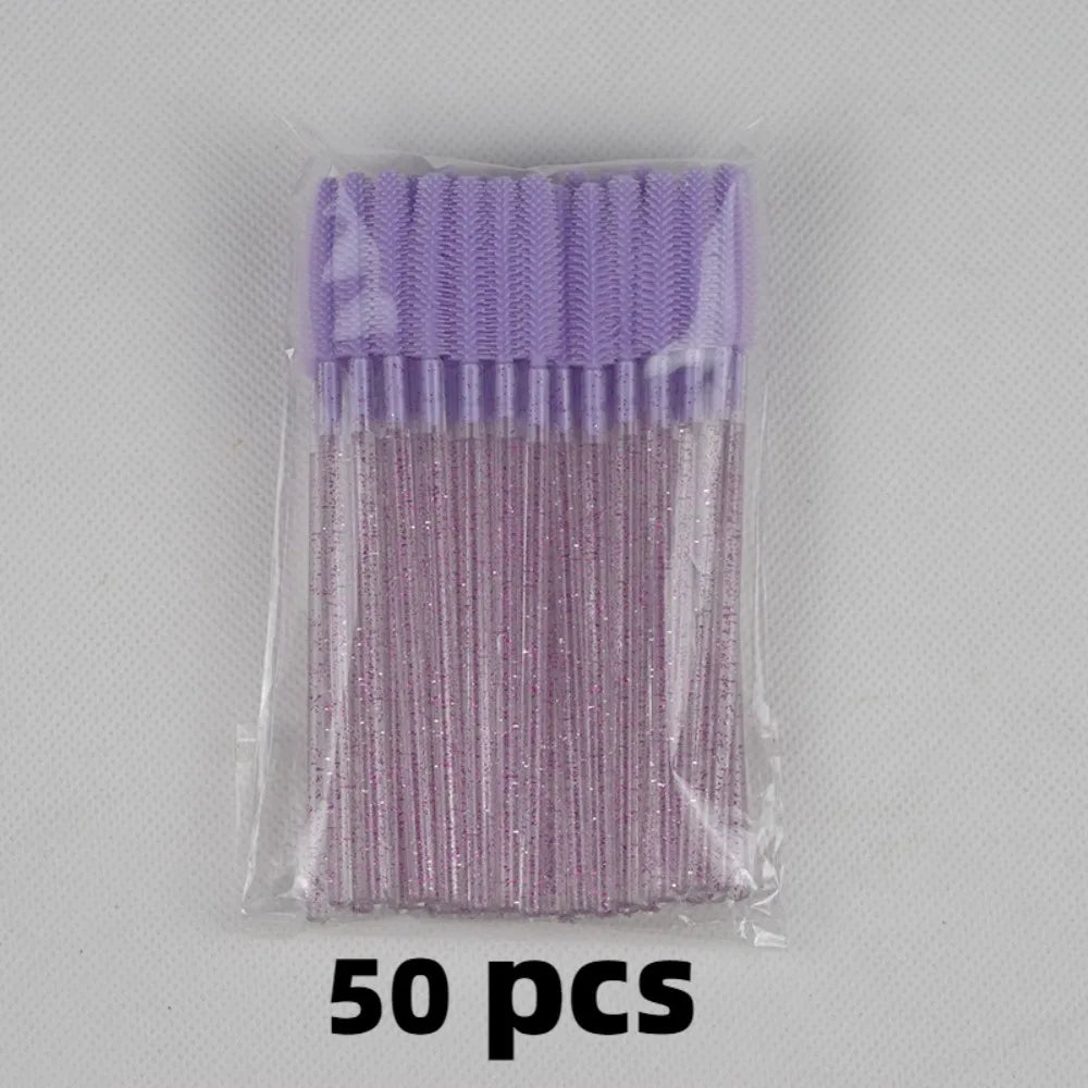 50pcs Crystal Silicone Eyelash Brush Lash Makeup Brushes Eyebrow Comb Eyelashes Extension Spoolie Microbrush Cosmetics Tool