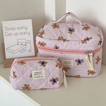 Women's Cosmetic Bag Striped Bear Makeup Bag Cartoon Go Out Large Capacity Toiletry Storage Bag Bolsa De Maquillaje Viaje Sweet