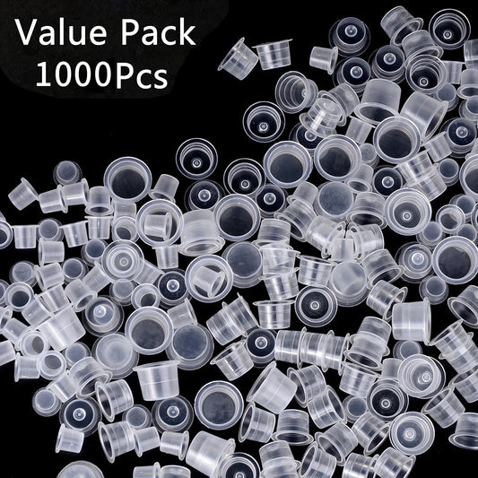 1000 PCS Plastic Disposable Tattoo Ink Cups Pigment Clear Holder Container Cap Tattoo Accessory Permanent Makeup