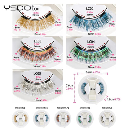 YSDO Colored Magnetic Eyelashes Natural Faux 3D Mink Lashes Reusable Makeup Party Cosplay Shiny Colorful Magnet False Lashes