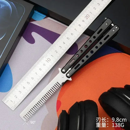 Foldable Comb Stainless Steel Practice Training Butterfly Knife Comb Beard Moustache Brushe Salon Hairdressing Styling Tool