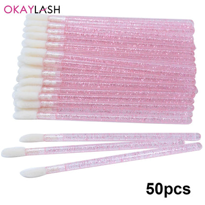 Okaylash Disposable Glitter Eyelash Extension Cleaning Brushes Crystal Micro Lip Gloss Applicator Shining Cleaner Makeup Tools